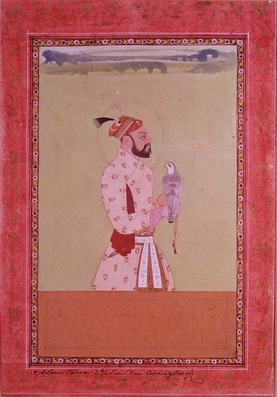 Azam Shahr, third son of Emperor Aurangzeb, holding a falcon, Golconda by Deccani School